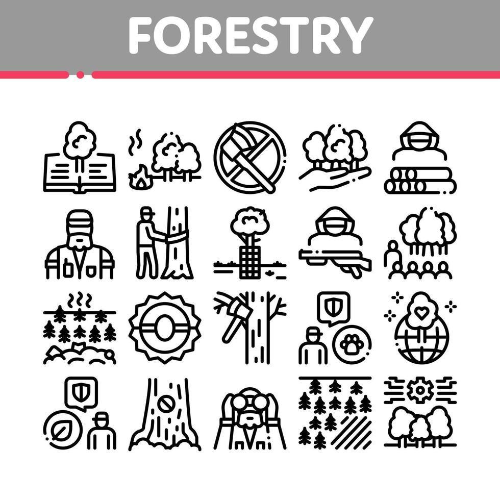 conjunto de iconos de colección de leñador forestal vector