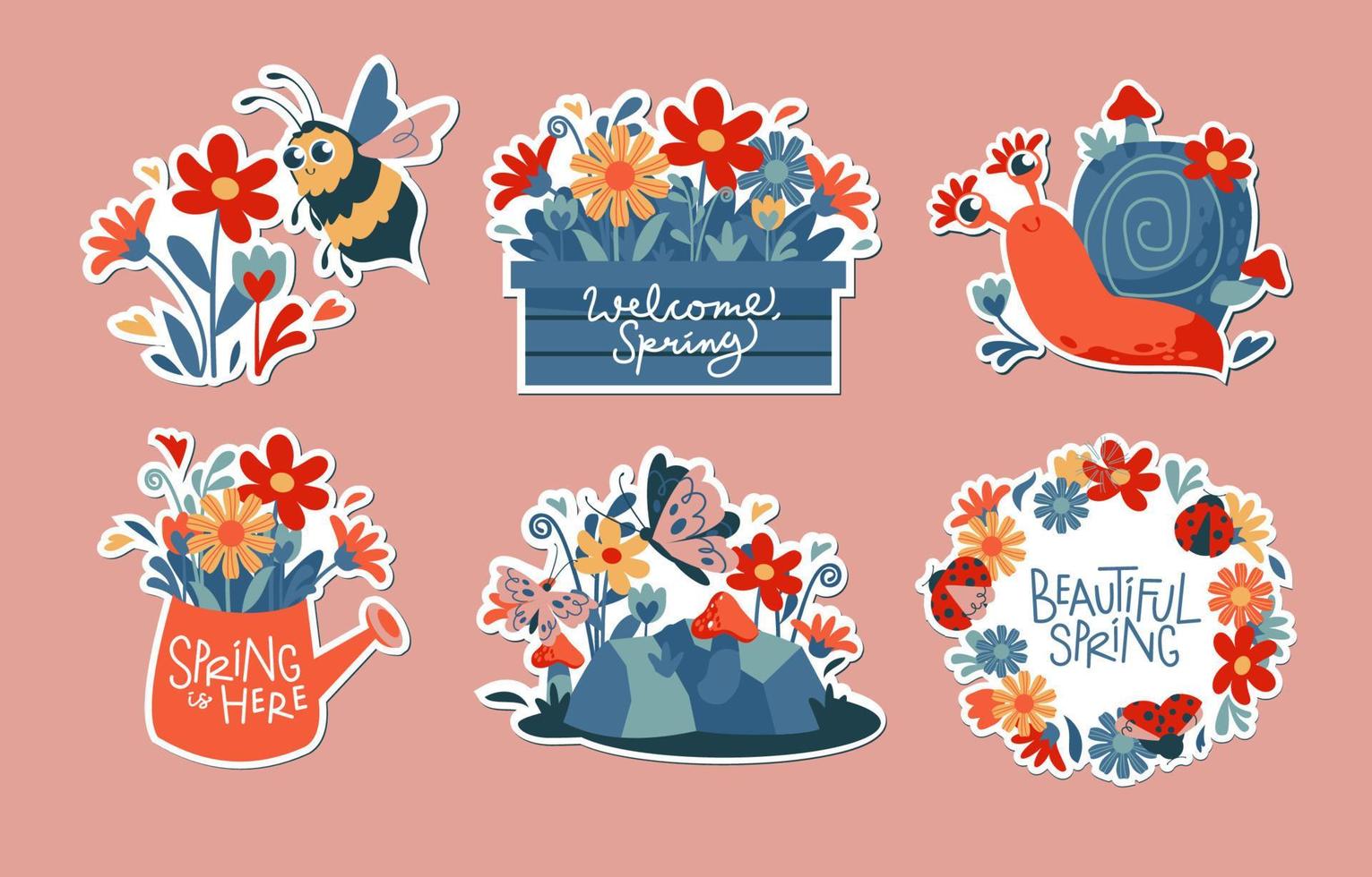 Vibrant Spring Sticker Collection vector