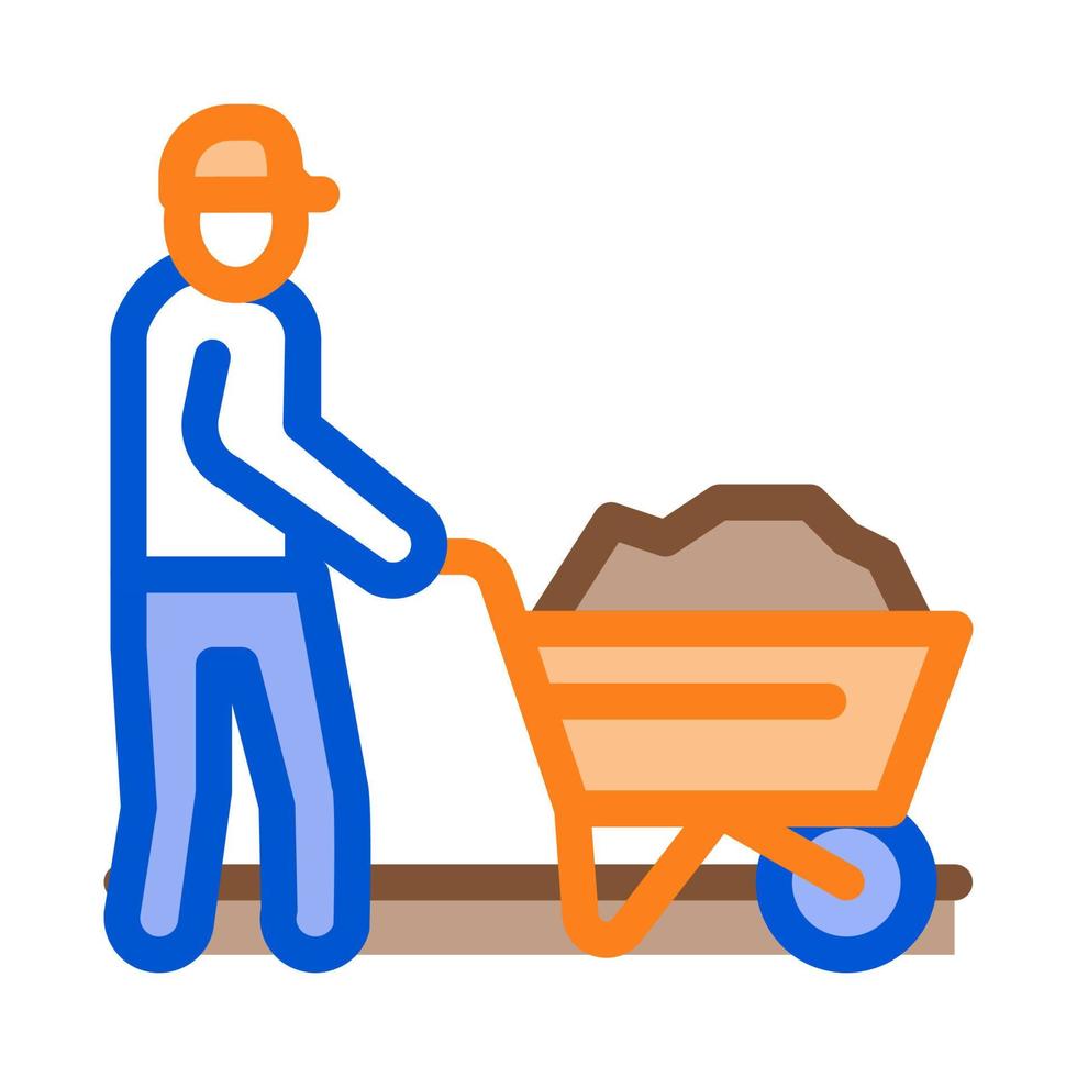 worker with cart icon vector outline illustration