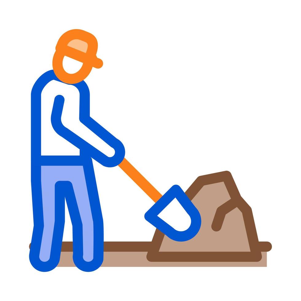 worker digging icon vector outline illustration