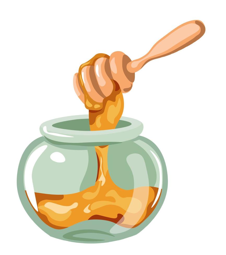 Honey dripping from wooden spoon, organic food vector