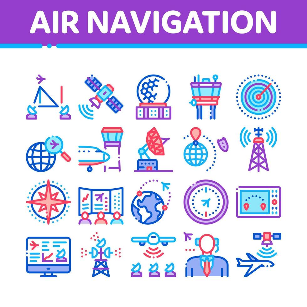 conjunto de iconos de colección de herramientas de navegación aérea vector