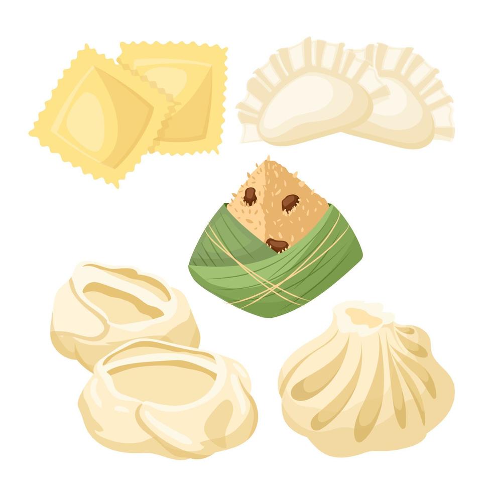 dumpling chinese set cartoon vector illustration