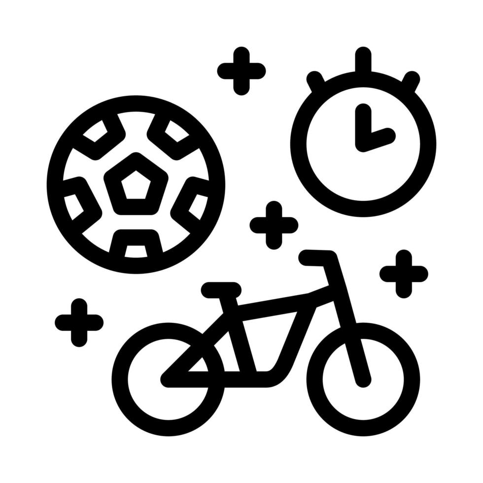 ilustración de contorno de vector de icono de tiempo de deporte de fútbol y bicicleta