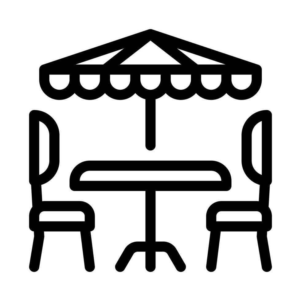 ilustración de contorno de vector de icono de paraguas y sillas de mesa de café