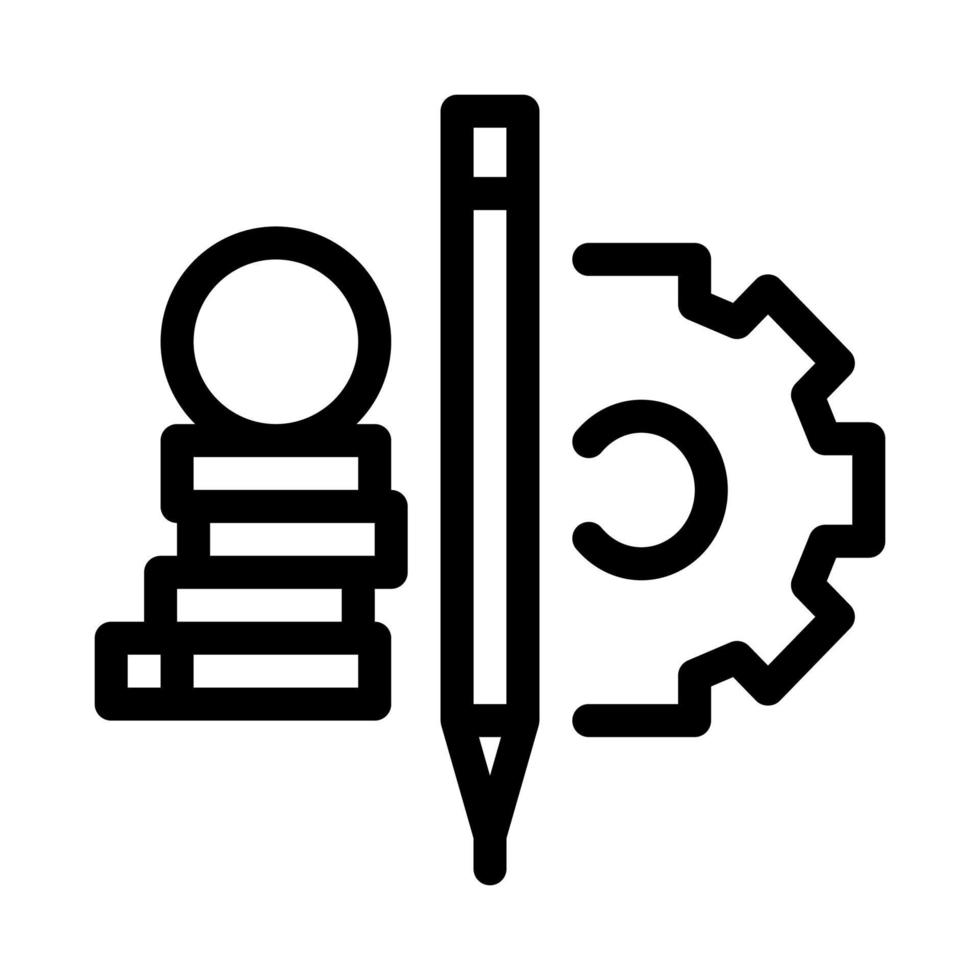 coin heap pen and mechanical gear icon vector outline illustration