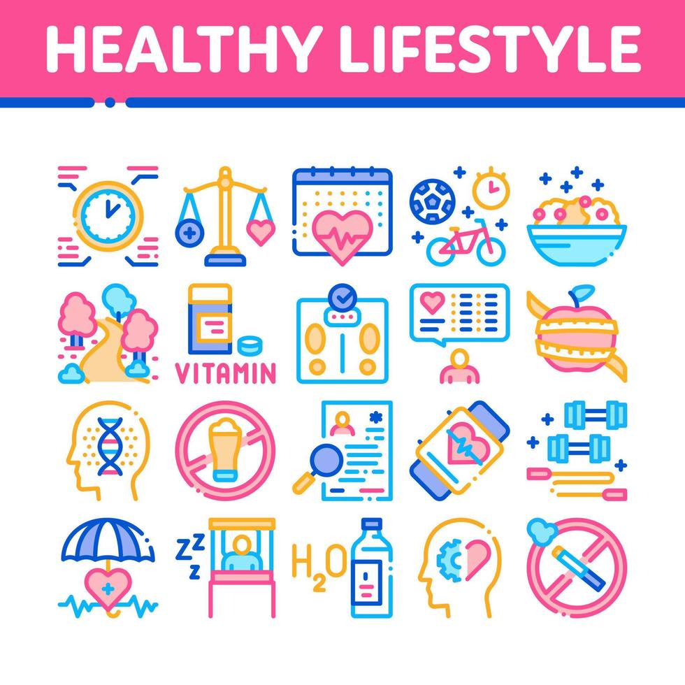 Healthy Lifestyle Collection Icons Set Vector