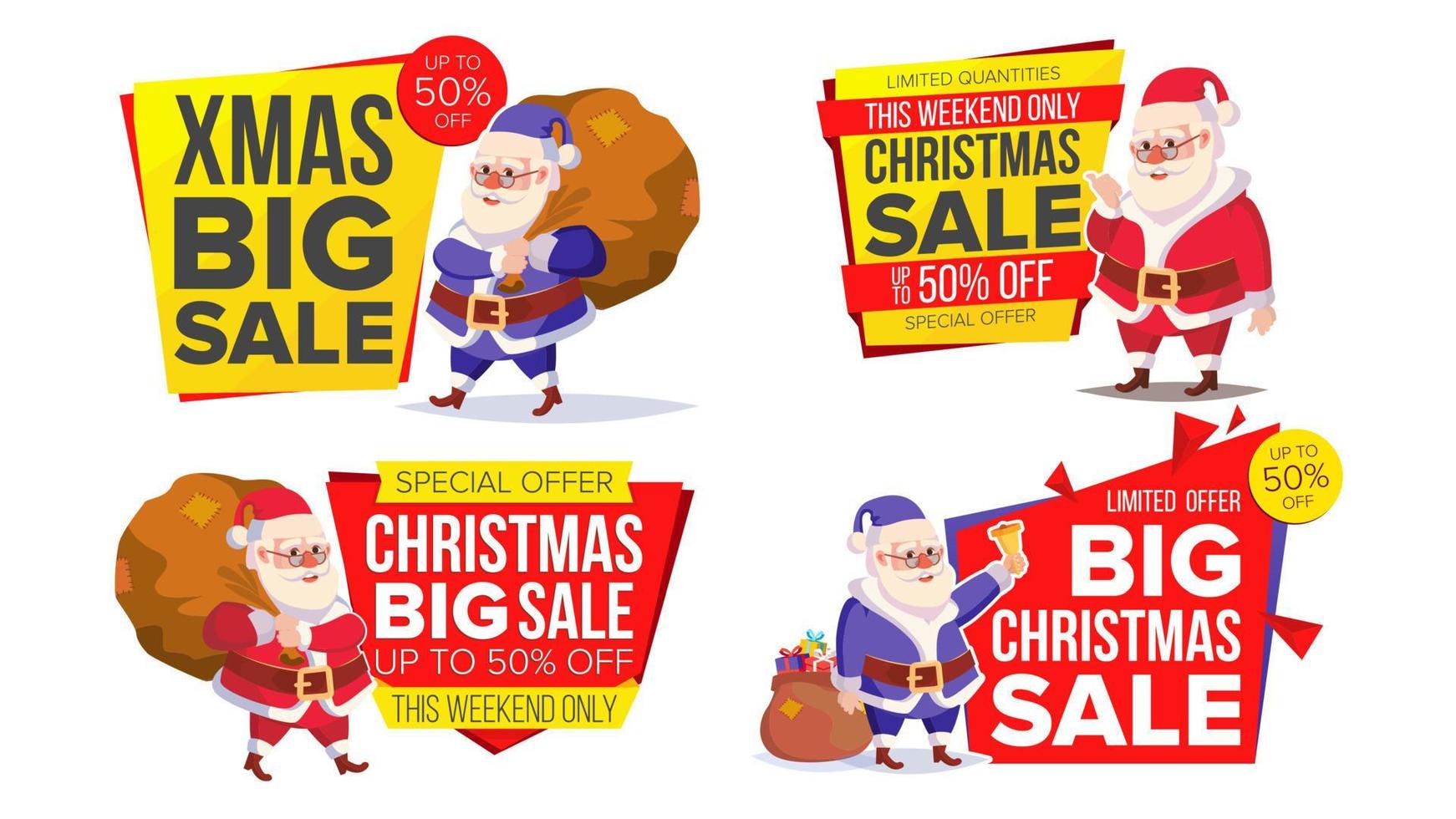 Christmas Sale Banner Template With Santa Claus Vector. Design For Xmas Party Poster, Brochure, Card, Shop Discount vector