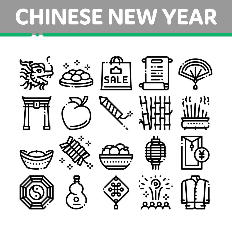 Chinese New Year Feast Collection Icons Set Vector