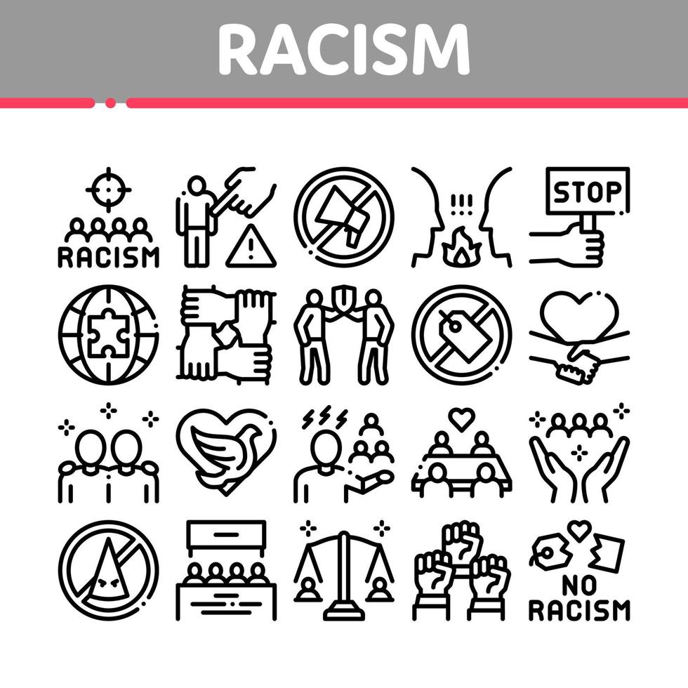 conjunto de iconos de colección de discriminación de racismo vector
