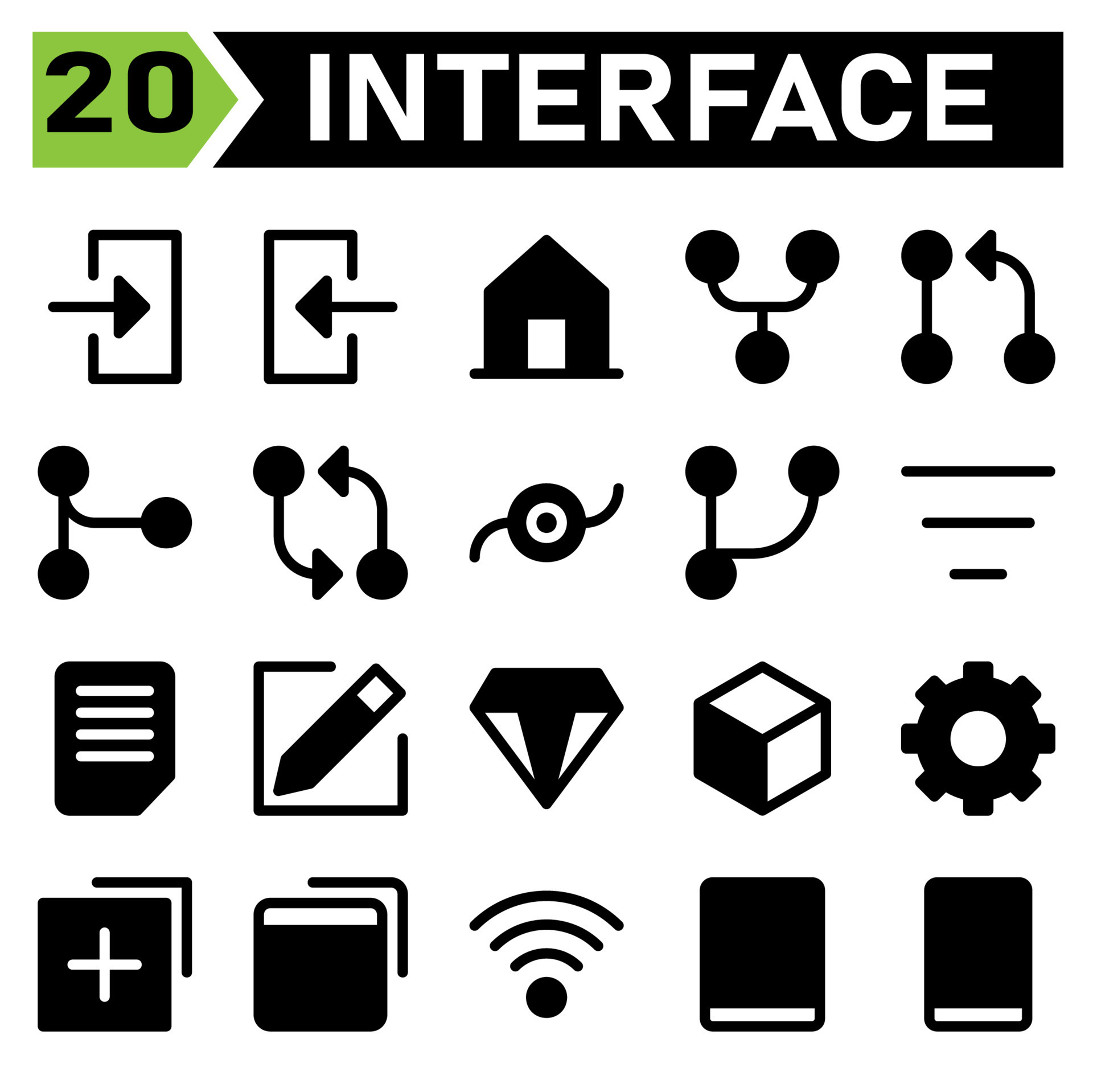 User interface icon set include log in account access enter user