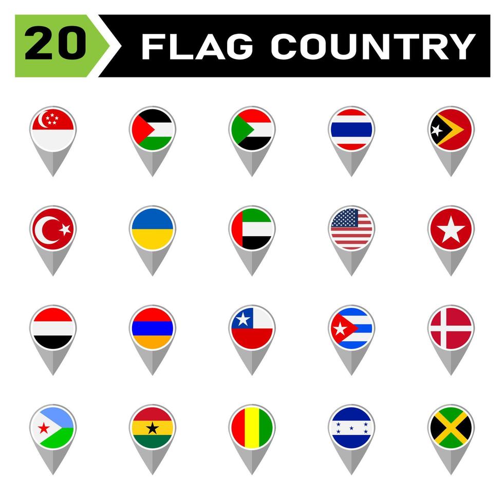 el conjunto de iconos de país de bandera incluye país, bandera, símbolo, nacional, viaje, ilustración, nación, icono, vector, emblema, conjunto, signo, continente, internacional, todos, singapur, palestina, sudán, tailandia, timor vector