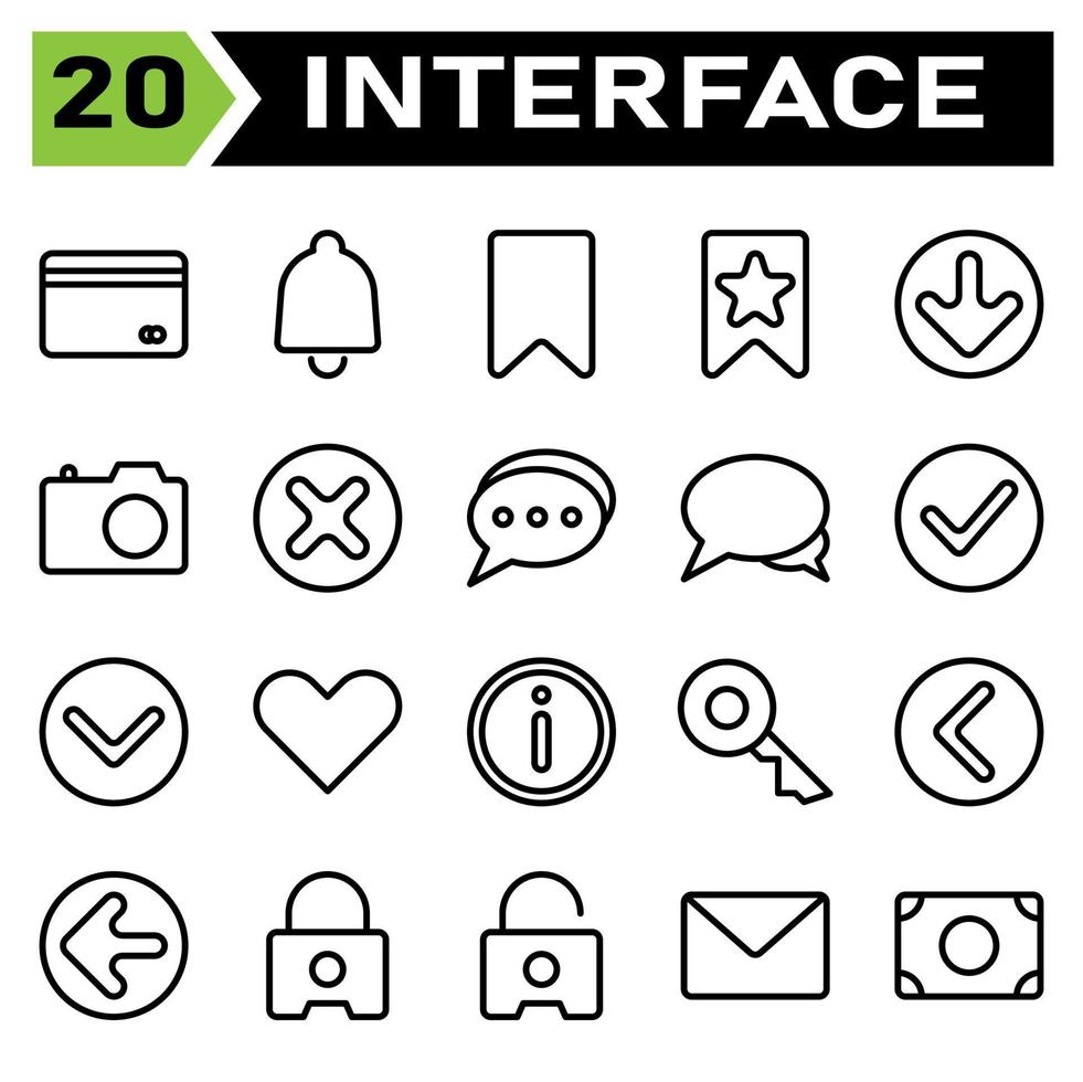 User interface icon set include bank, debit, payment, card, transaction, bell, alarm, ring, reminder, alert, wake, tag, maker, bookmark, label, offer, star, favorite, bottom, arrows, direction vector