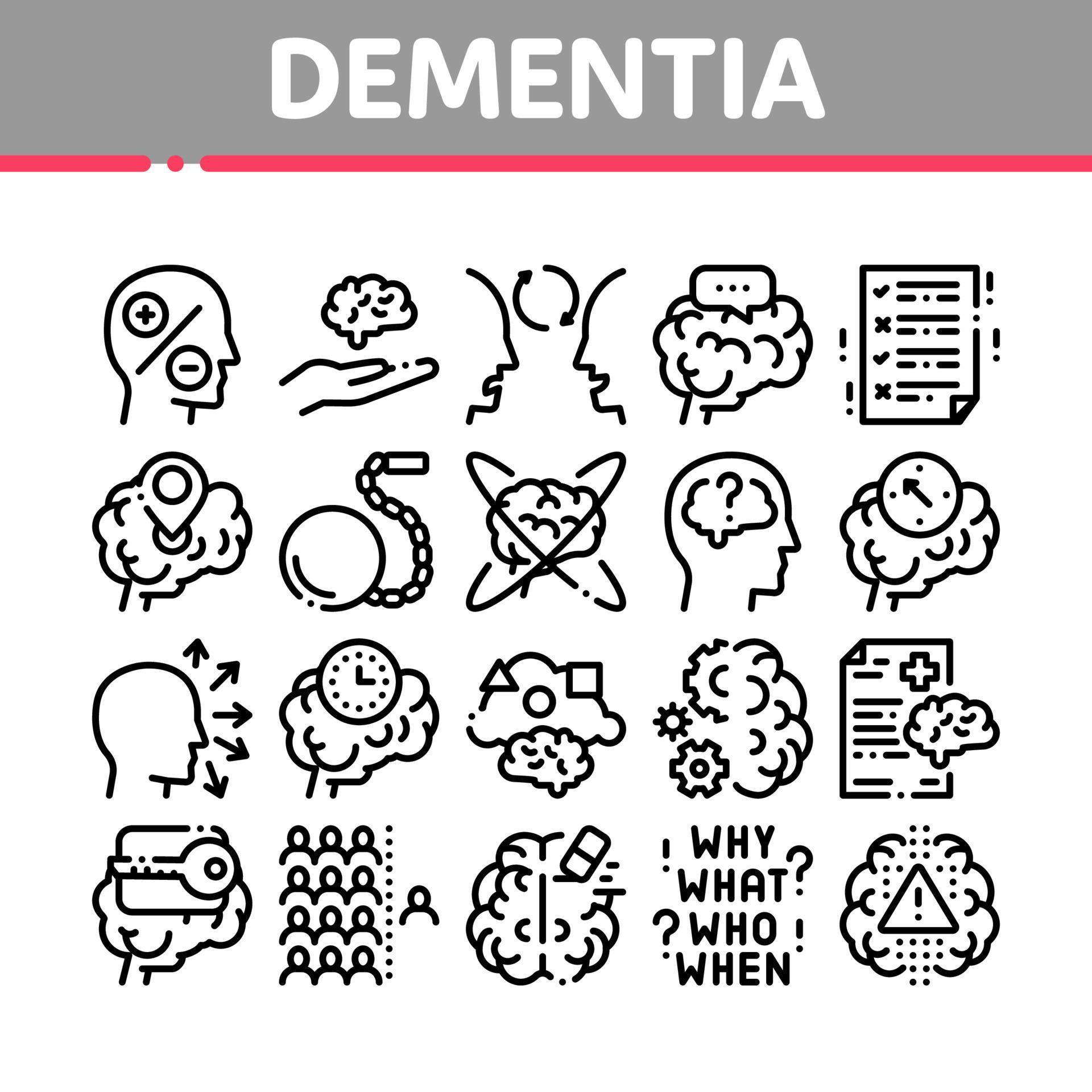 Dementia Brain Disease Collection Icons Set Vector 17542618 Vector Art