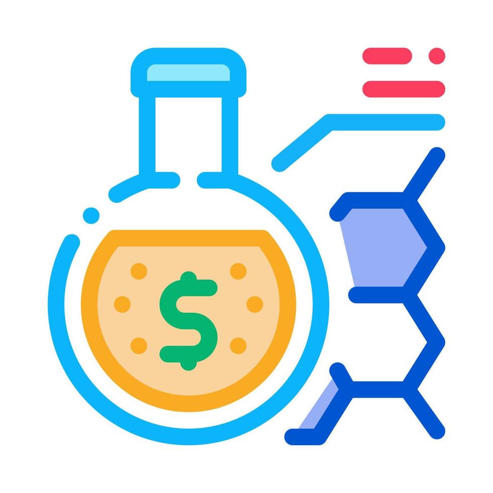 matraz de laboratorio con líquido y billete icono vector ilustración de contorno