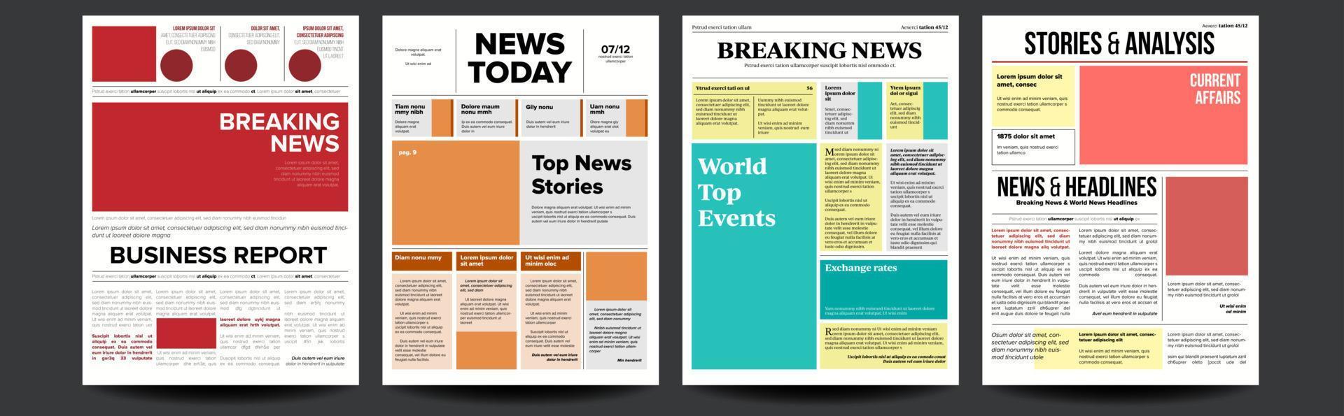 Newspaper Cover Set Vector. With Headline, Images, Page Articles. Newsprint, Reportage Information. Press Layout. Daily Journal Design. Financial News Articles, vector