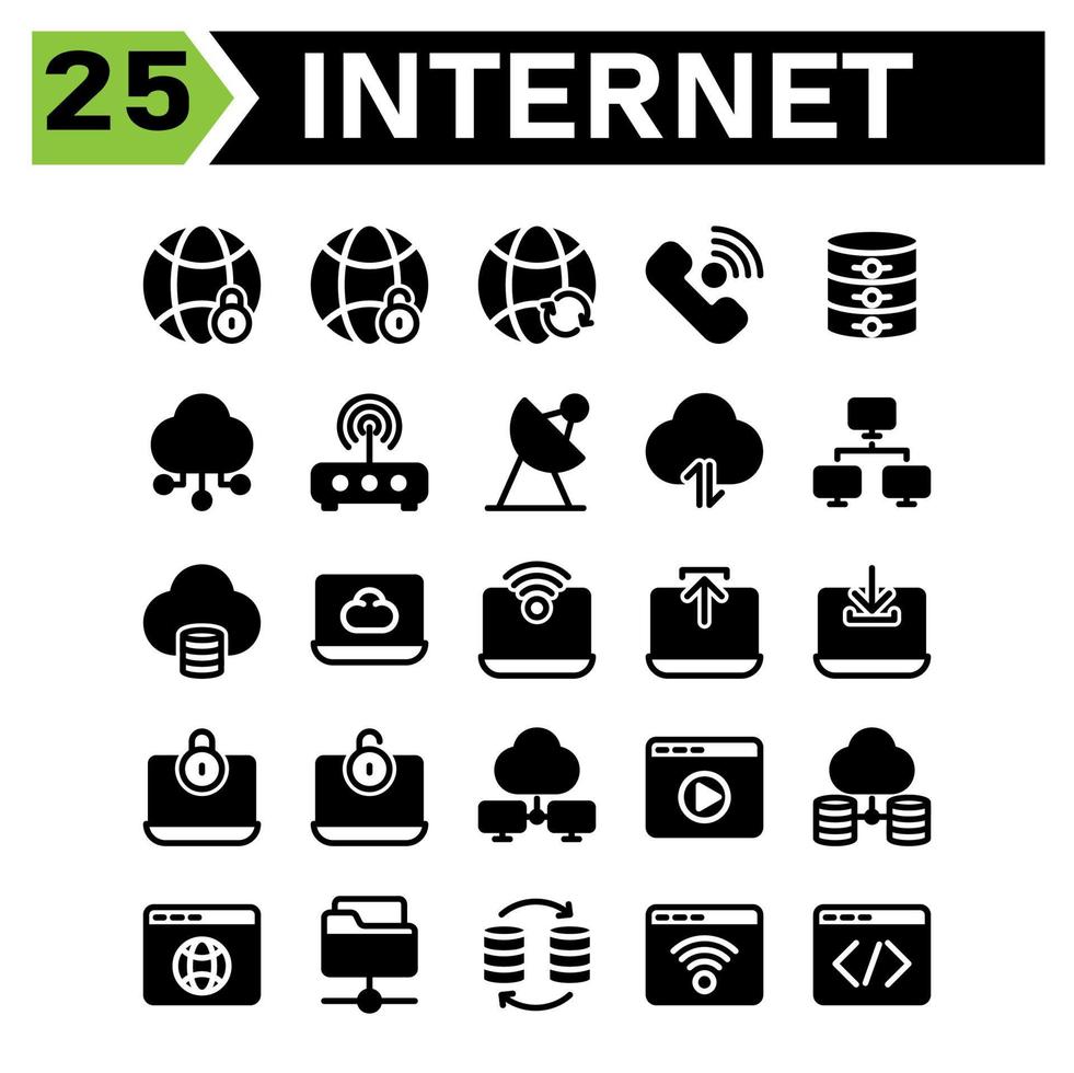 cloud interface icon set include lock, internet, network, web, security, padlock, connection, sync, phone, call, database, online, storage, server, computing, cloud, data, modem, router, satellite vector