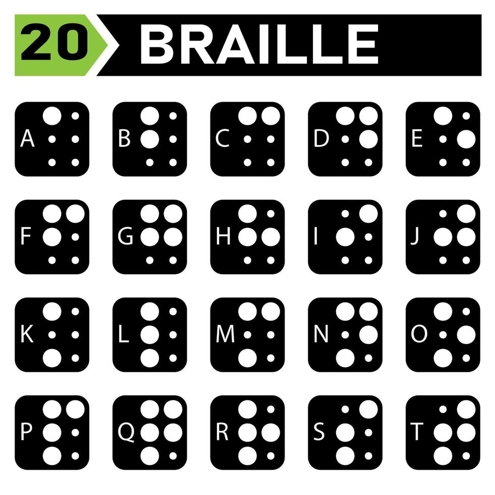 braille alphabet icon set include a to z vector