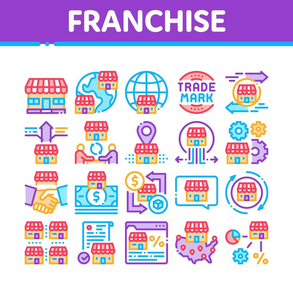 Franchise Business Collection Icons Set Vector