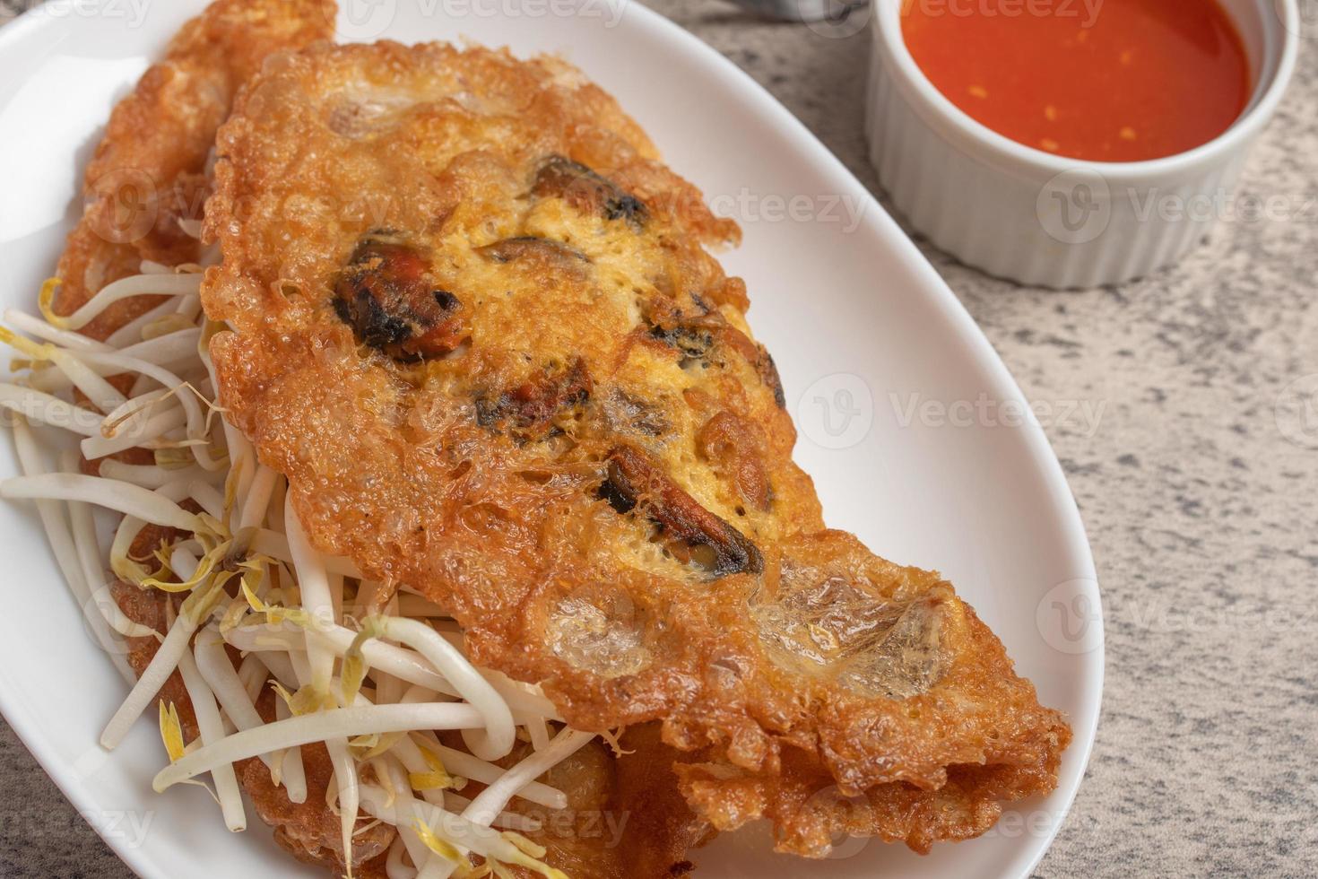 Fried mussels in crispy batter in a white plate photo