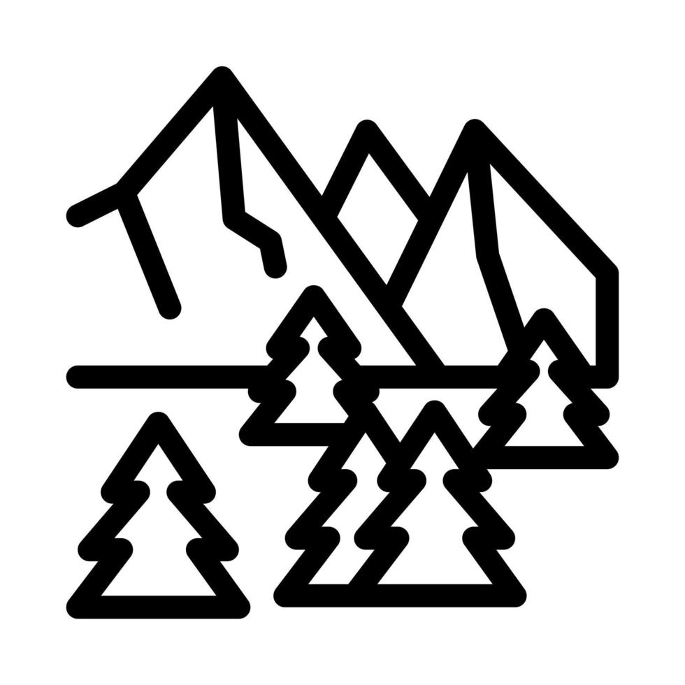 snowy mountain and forest nature icon vector outline illustration