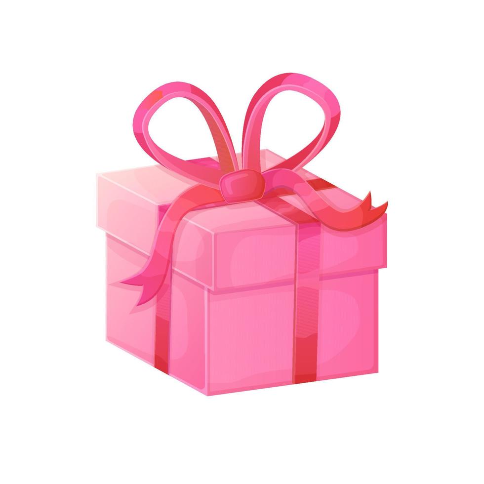caja rosa cerrada con lazo de cinta roja. día de san valentín, navidad, concepto de feliz cumpleaños. ilustración aislada sobre fondo blanco en estilo de dibujos animados realista. vector