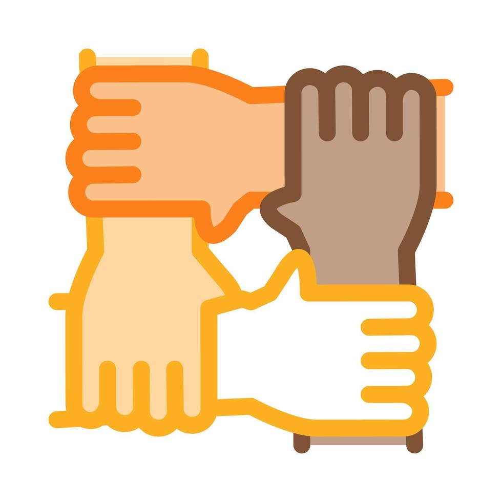 multiracial group hands holding icon vector outline illustration