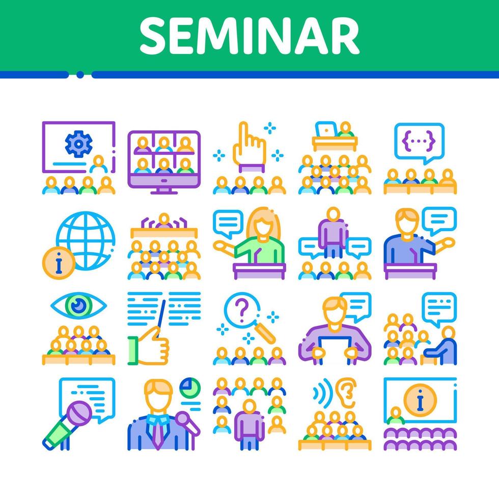 Seminar Conference Collection Icons Set Vector