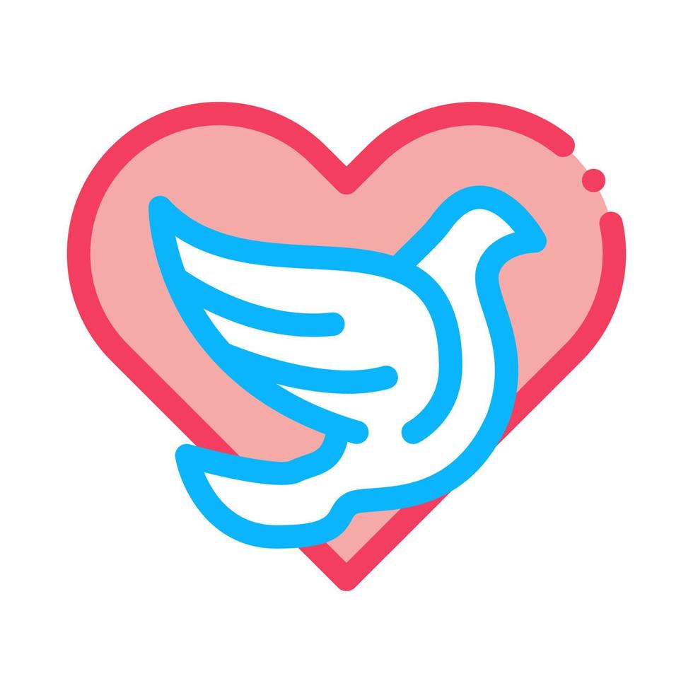 pigeon in center of heart icon vector outline illustration