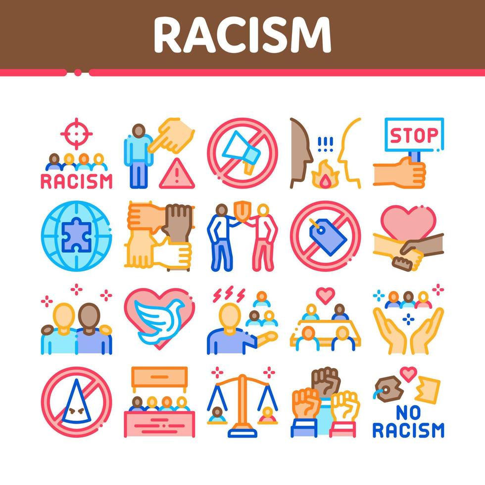 conjunto de iconos de colección de discriminación de racismo vector