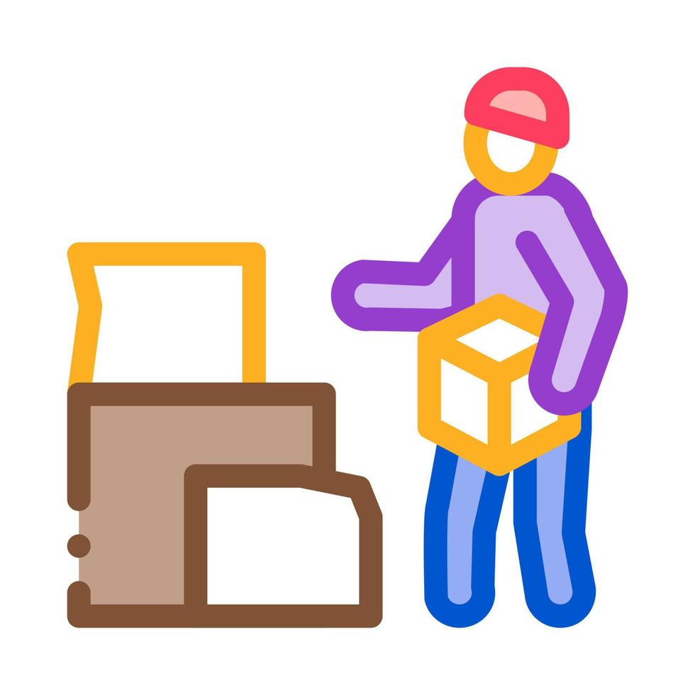 personas sin hogar con cajas de cartón icono vector ilustración de contorno