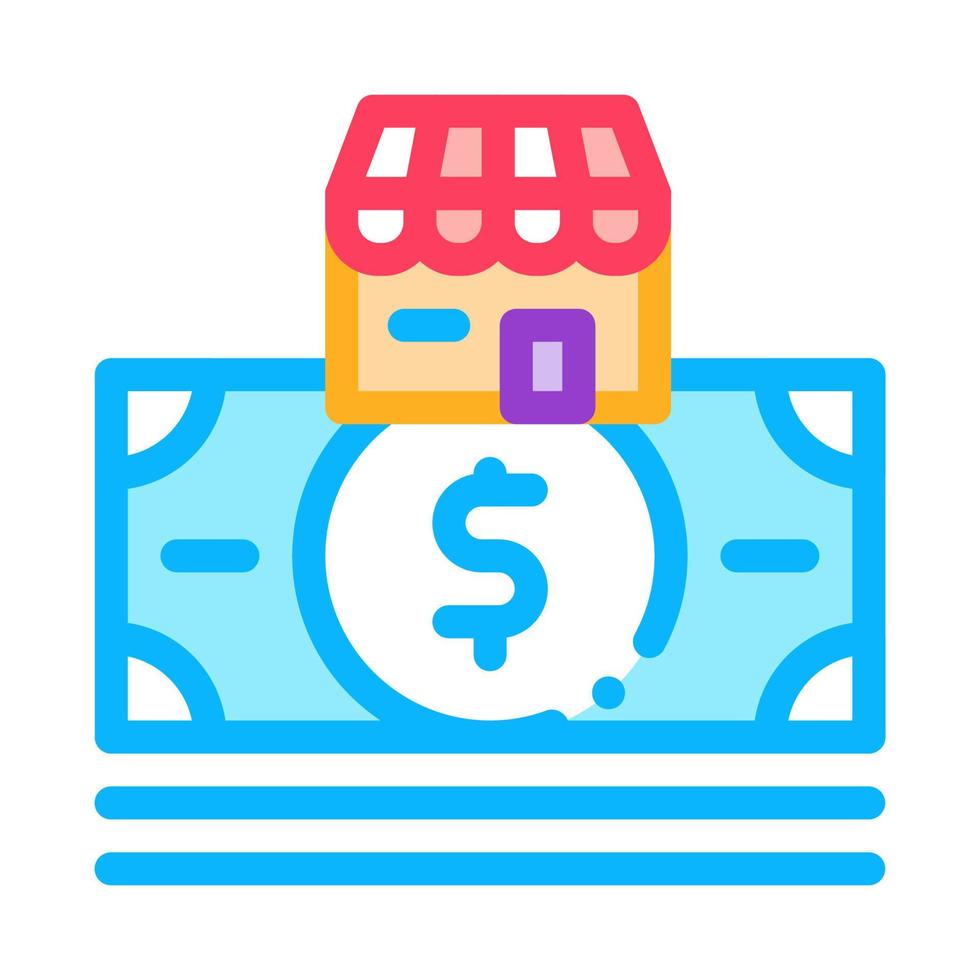 shop building and dollar banknote icon vector outline illustration