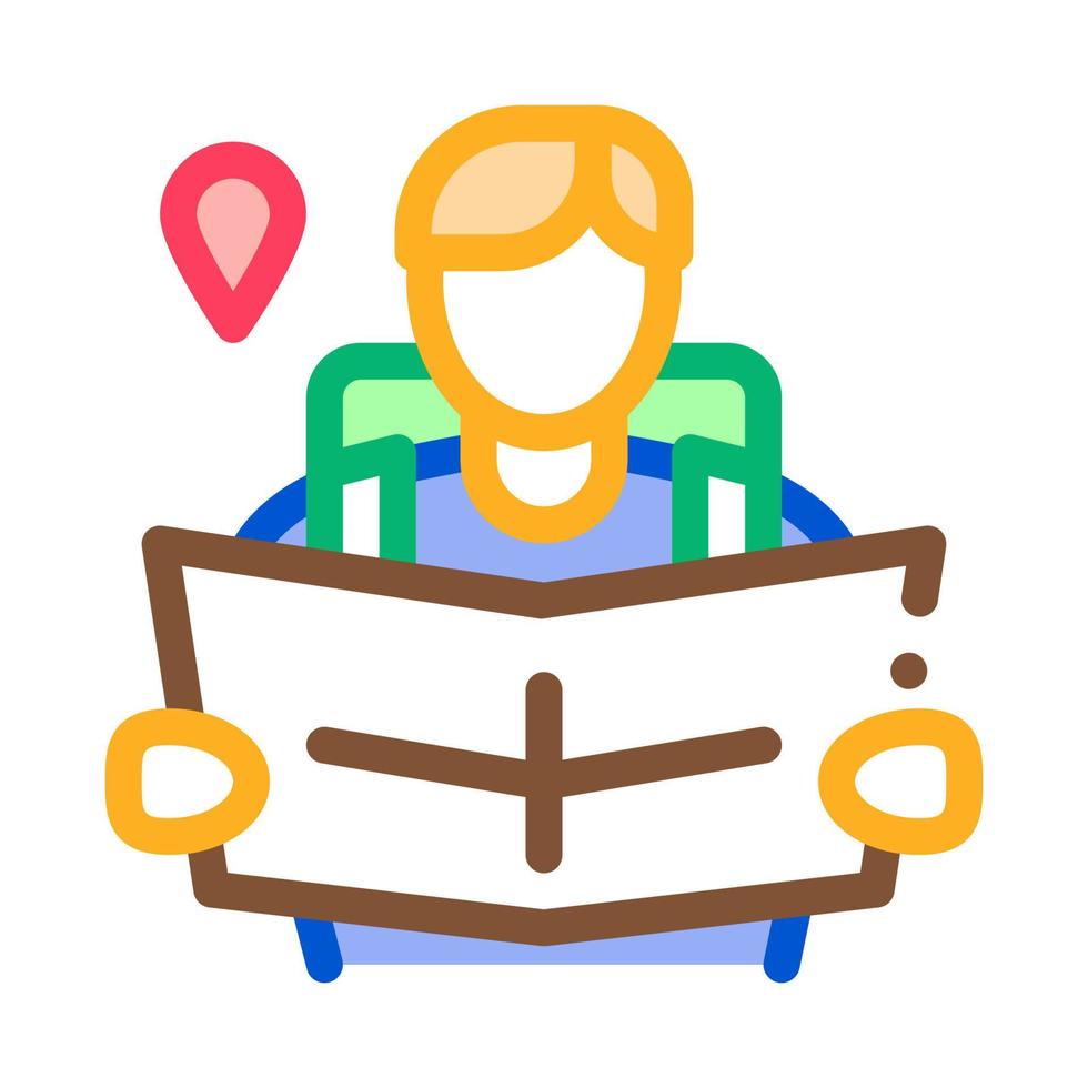 tourist reading map icon vector outline illustration