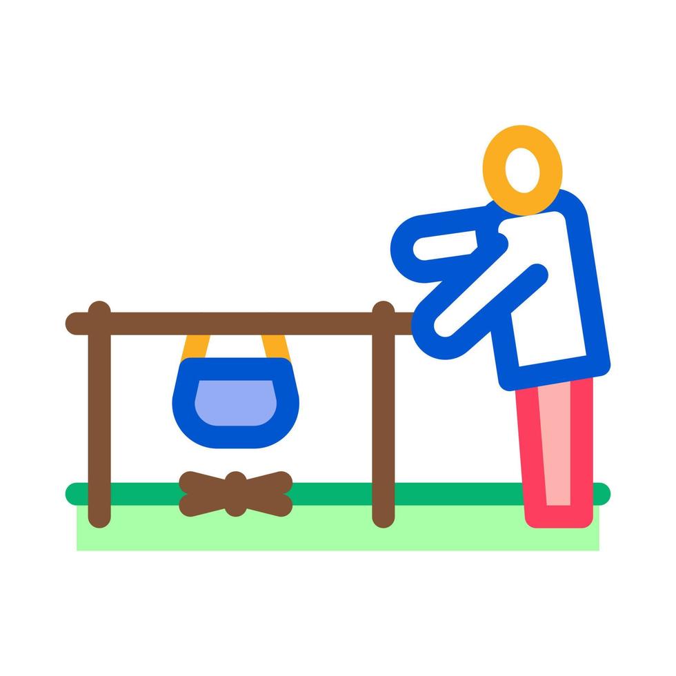 human boiling nutrition on camp flame icon vector outline illustration