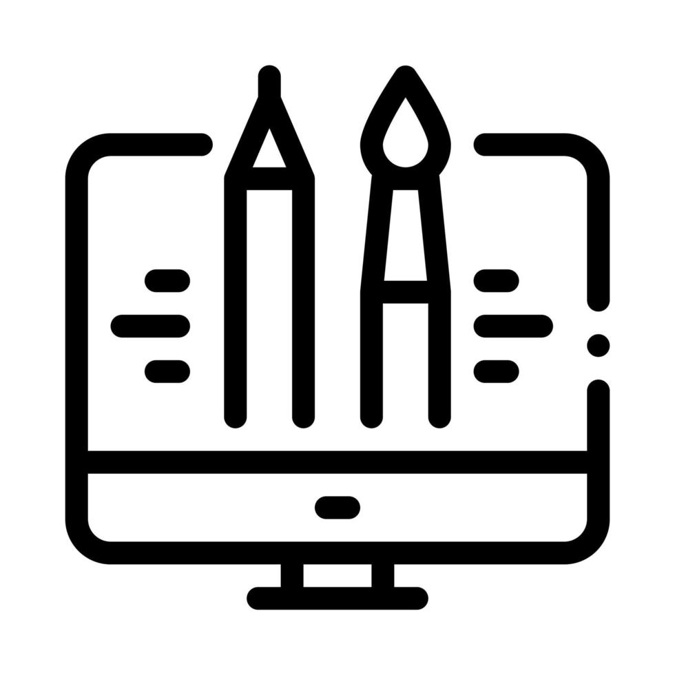 paint on computer icon vector outline illustration