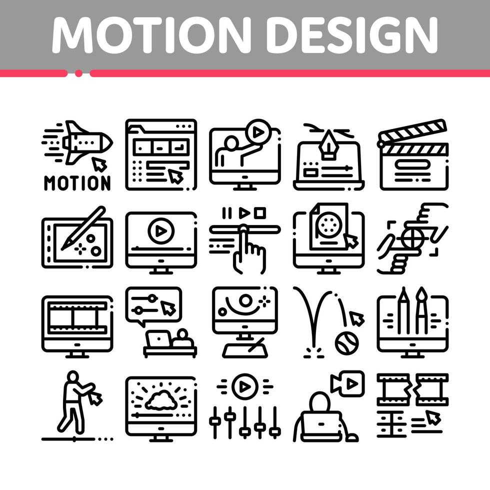 Motion Design Studio Collection Icons Set Vector