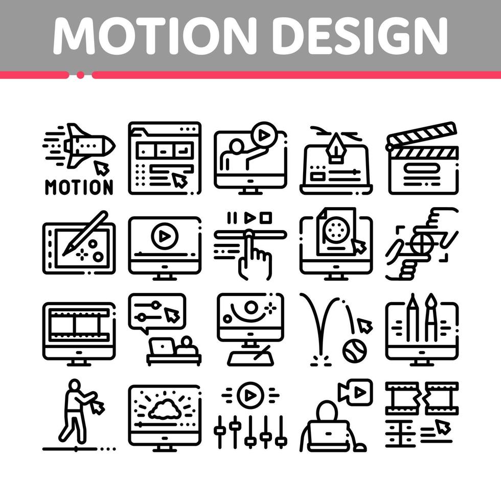 conjunto de iconos de colección de estudio de diseño de movimiento vector