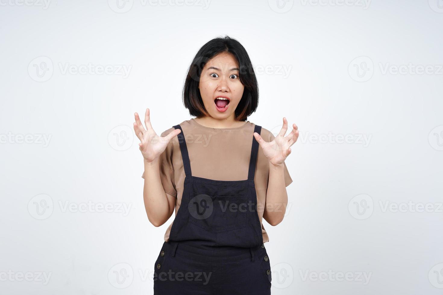 Angry Gesture of Beautiful Asian Woman Isolated On White Background photo