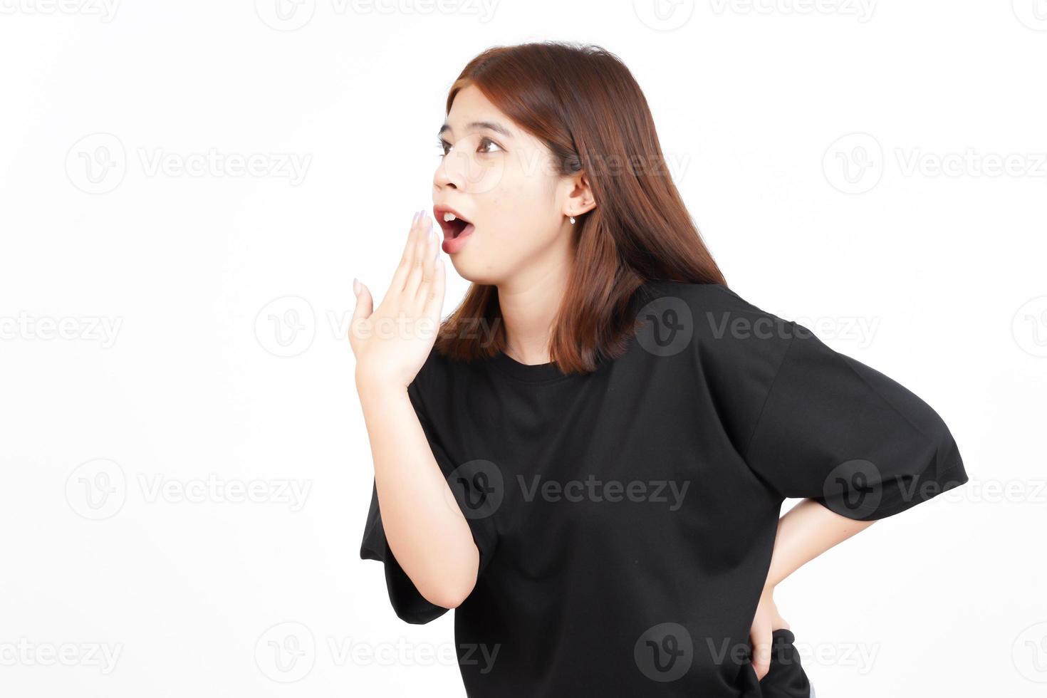 WOW Face Expression Side View Of Beautiful Asian Woman Isolated On White Background photo