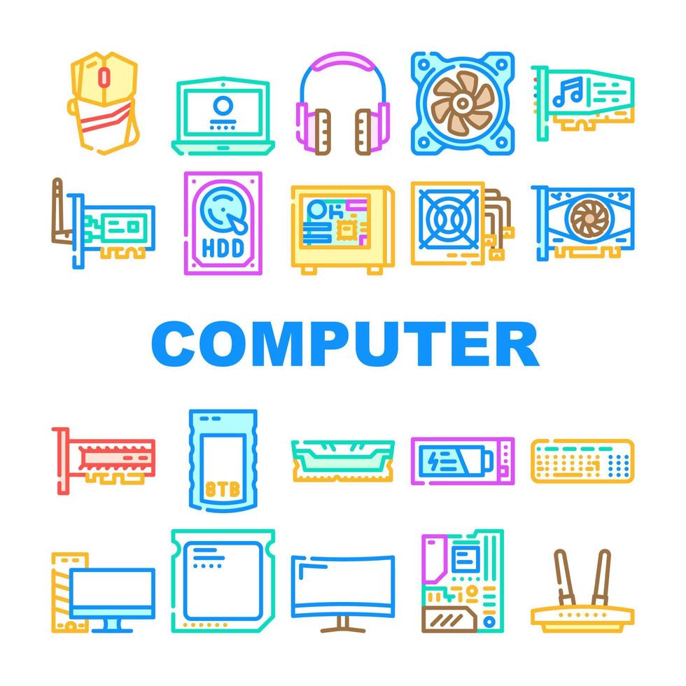 Computer Accessories And Parts Icons Set Vector