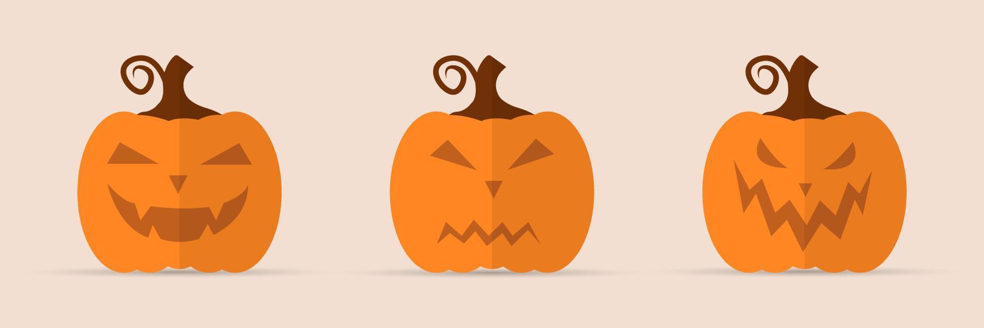 conjunto de calabazas de miedo de halloween de vacaciones. caras graciosas. vacaciones de otoño. ilustración vectorial aislada vector