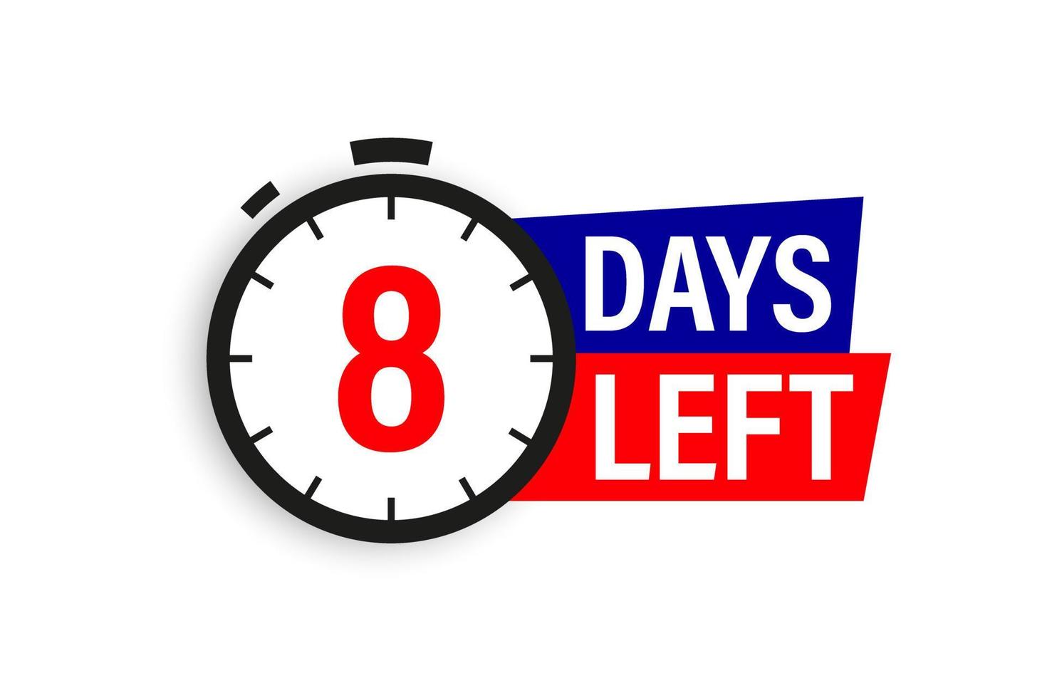 8 days left. Countdown badge. Vector illustration isolated on white background.