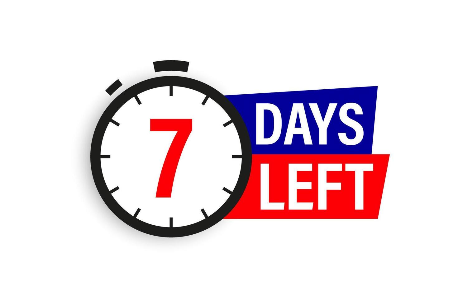 7 days left. Countdown badge. Vector illustration isolated on white background.