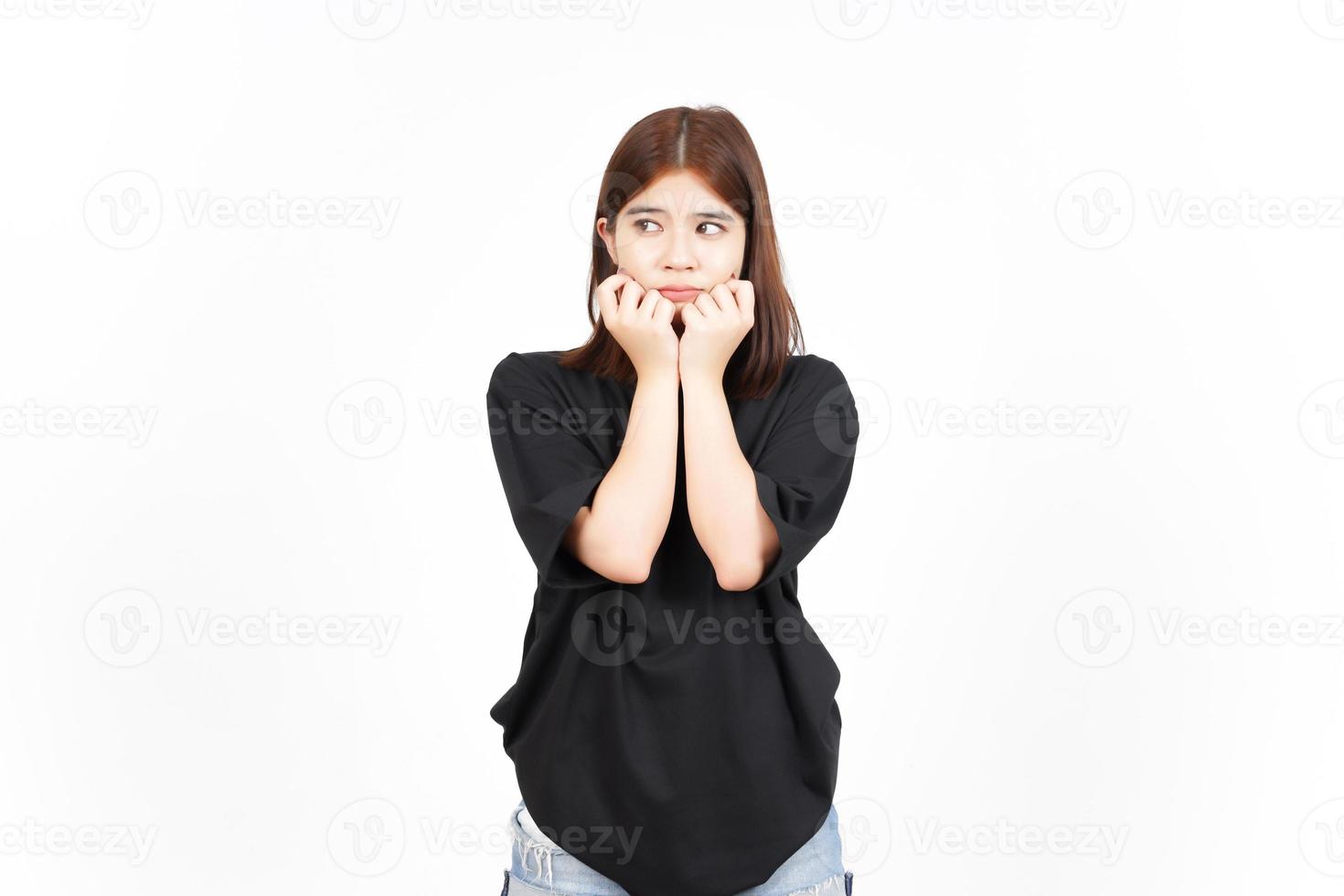 Sulking and frowning gesture Of Beautiful Asian Woman Isolated On White Background photo