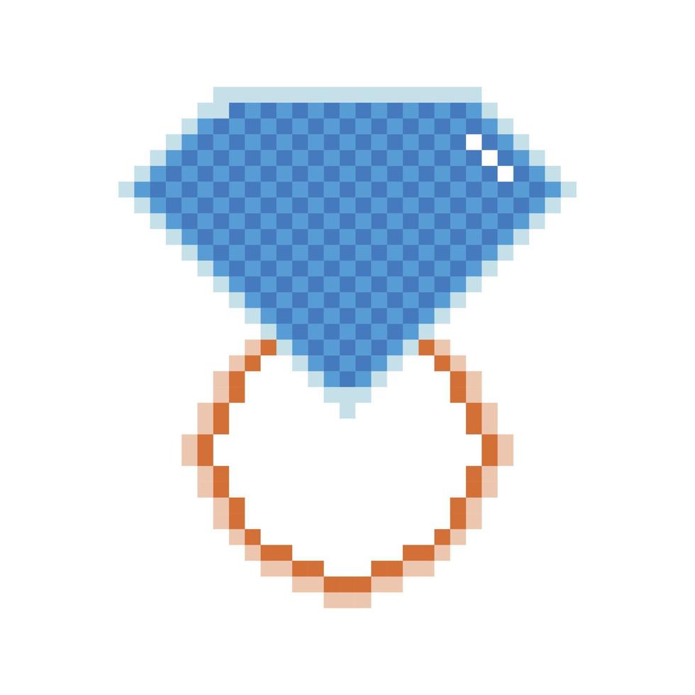 Ring with diamond, pixel art. vector