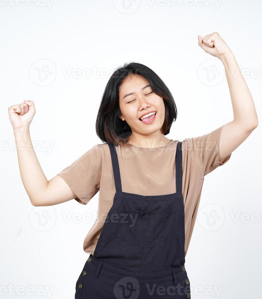 Yes Celebration gesture of Beautiful Asian Woman Isolated On White Background photo