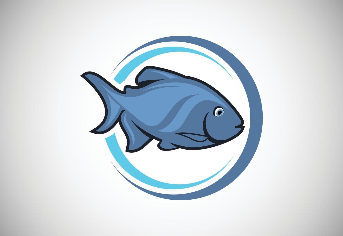 pez piraña en un círculo. plantilla de diseño de logotipo de pescado. icono de concepto de logotipo de tienda de restaurante de mariscos. vector