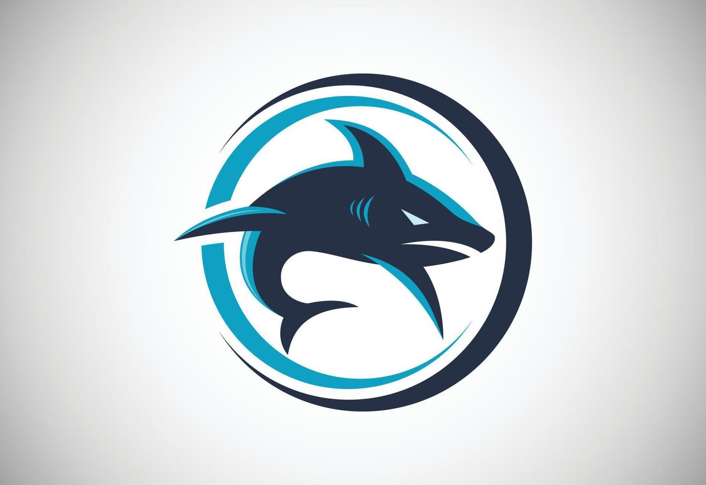 tiburón en un círculo. plantilla de diseño de logotipo de pescado. icono de concepto de logotipo de tienda de restaurante de mariscos. vector