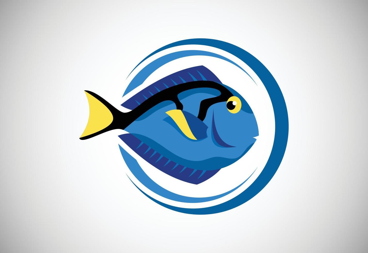 Blue Tang in a circle. Fish logo design template. Seafood restaurant shop Logotype concept icon. vector