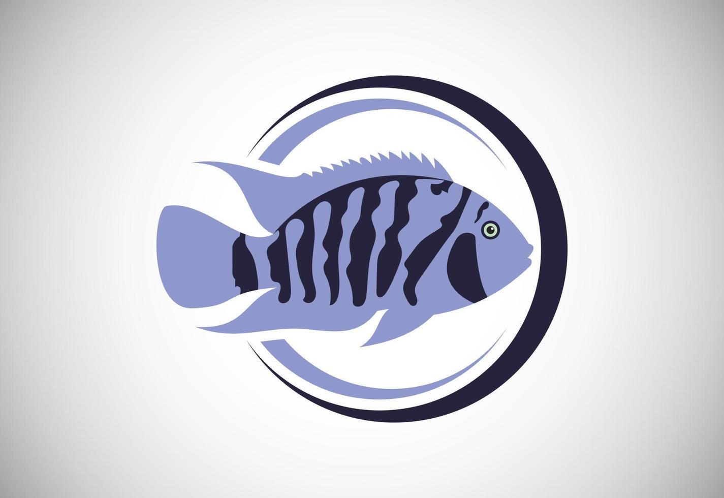 peces cíclidos en círculo. plantilla de diseño de logotipo de pescado. icono de concepto de logotipo de tienda de restaurante de mariscos. vector